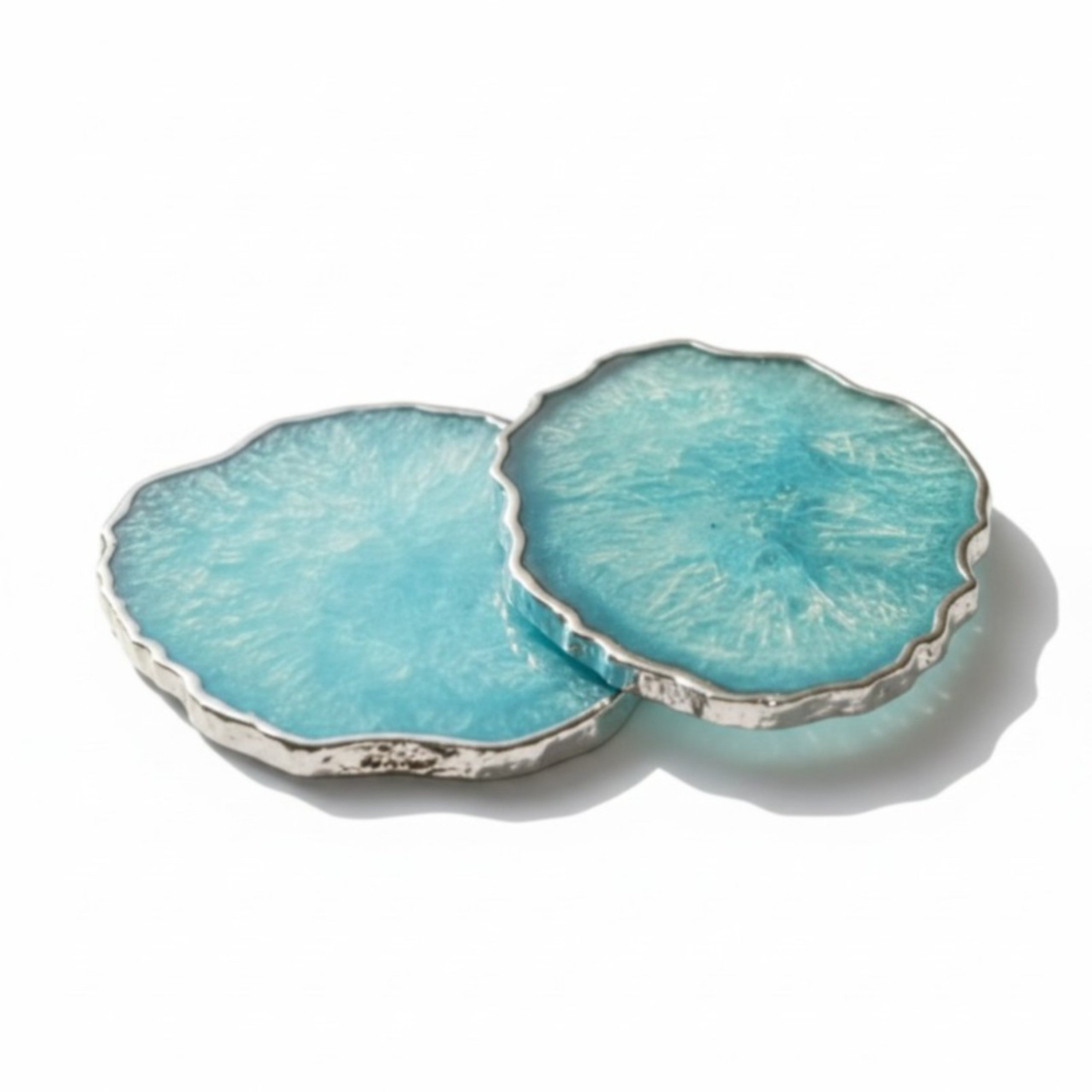 Turquoise Crystal Agate Coaster With Silver Plating Set of 2