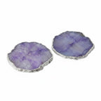 Purple  Crystal Agate Coaster With Silver Plating Set of 2