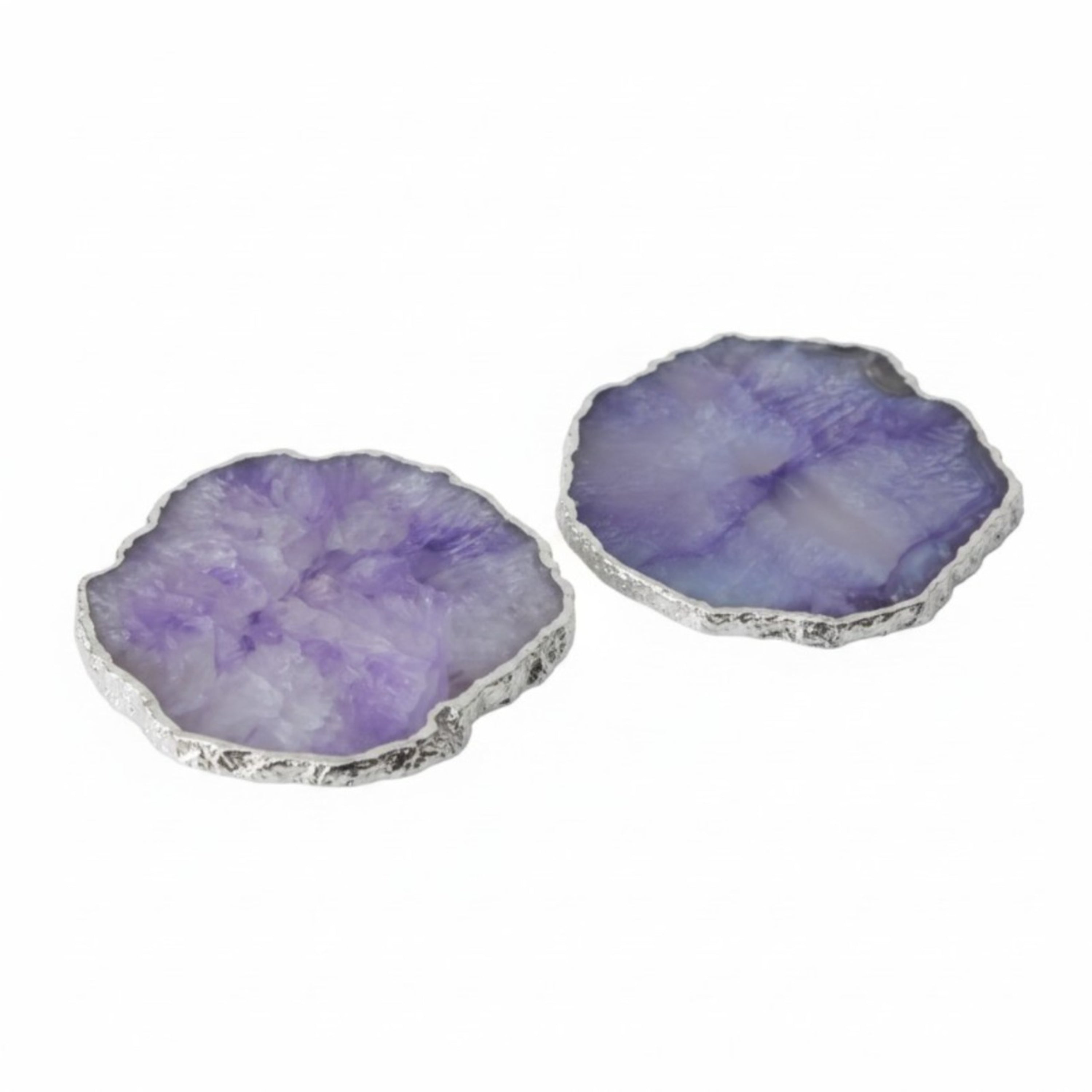Purple  Crystal Agate Coaster With Silver Plating Set of 2