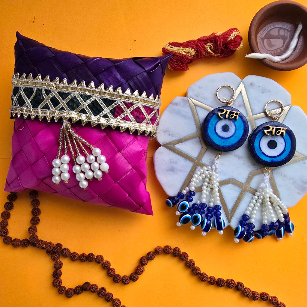 Blue Pottery Evil Eye Ram Door Hangings