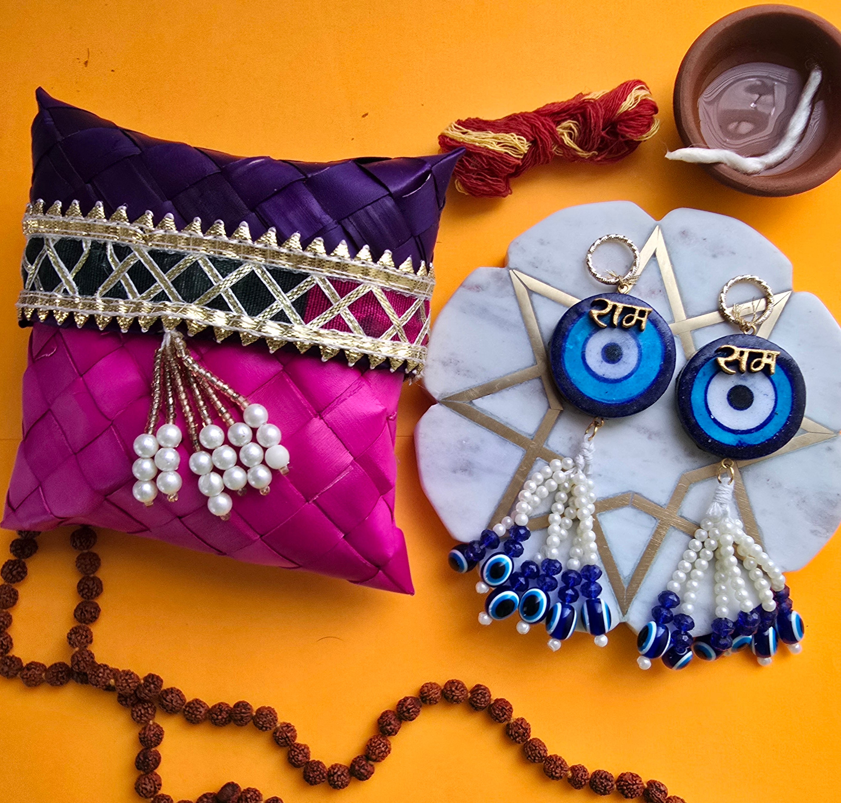 Blue Pottery Evil Eye Ram Door Hangings