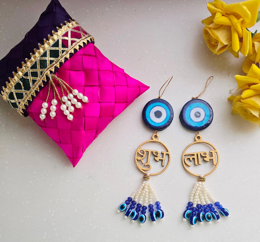 Blue Pottery Evil Eye Shubh Labh Door Hangings
