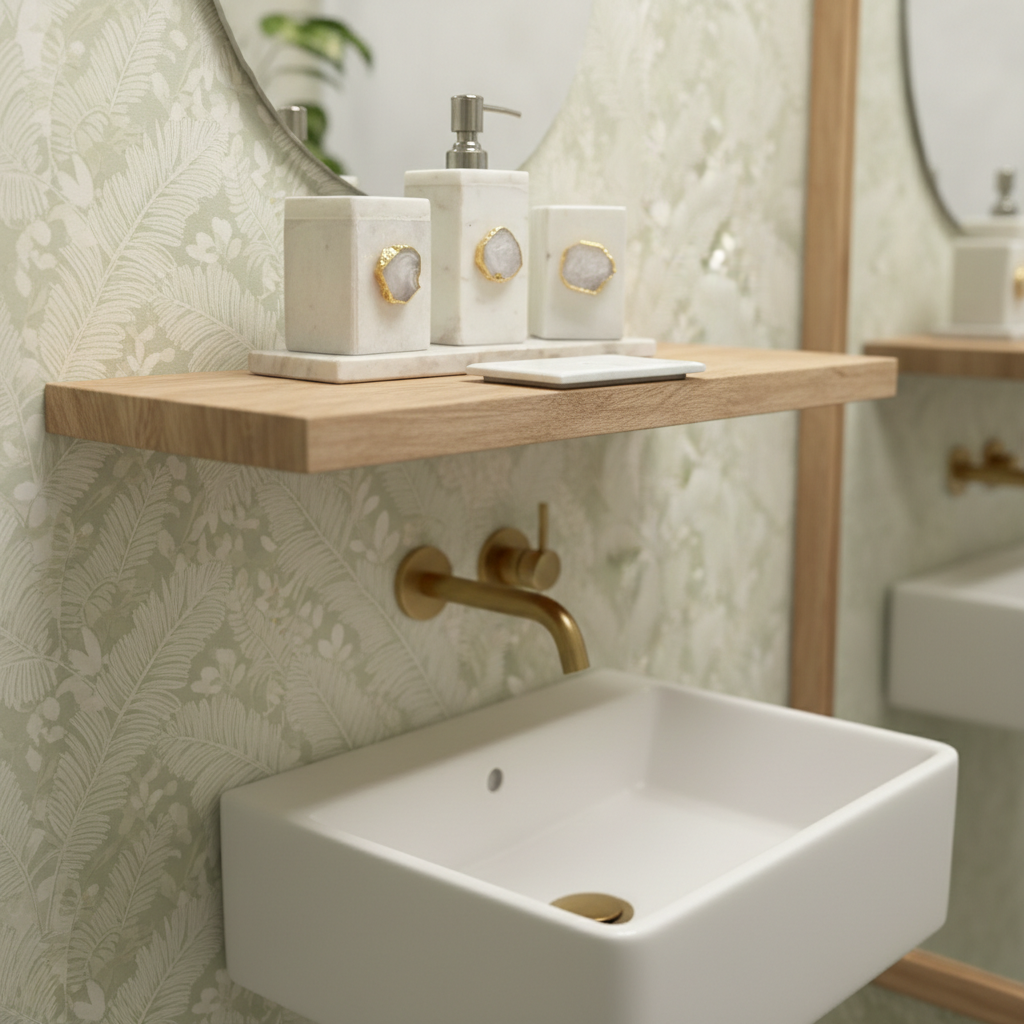 White Marble with White Agate Bathroom Set, Set of 5