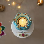 White Marble Choki And Polyresin Tea Light Holder