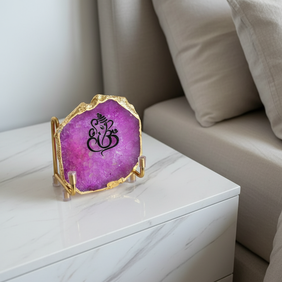 Lord Ganesh Ji - pink Agate Metal Stand