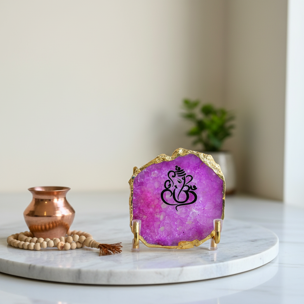 Lord Ganesh Ji - pink Agate Metal Stand