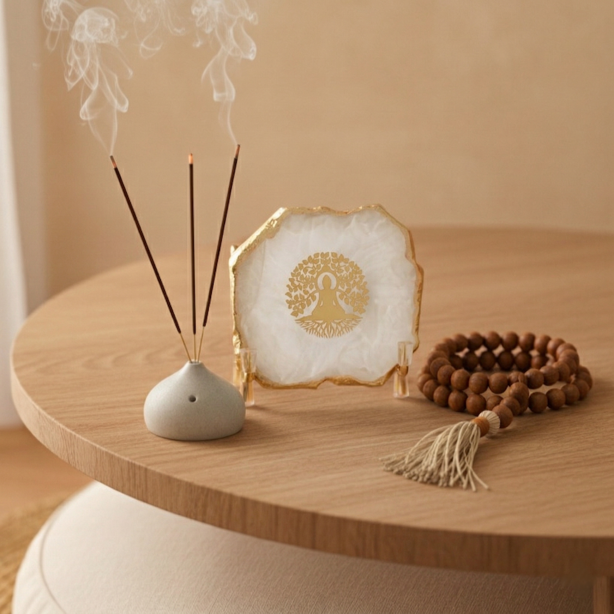 Budha Tree White Agate Metal Showpeice