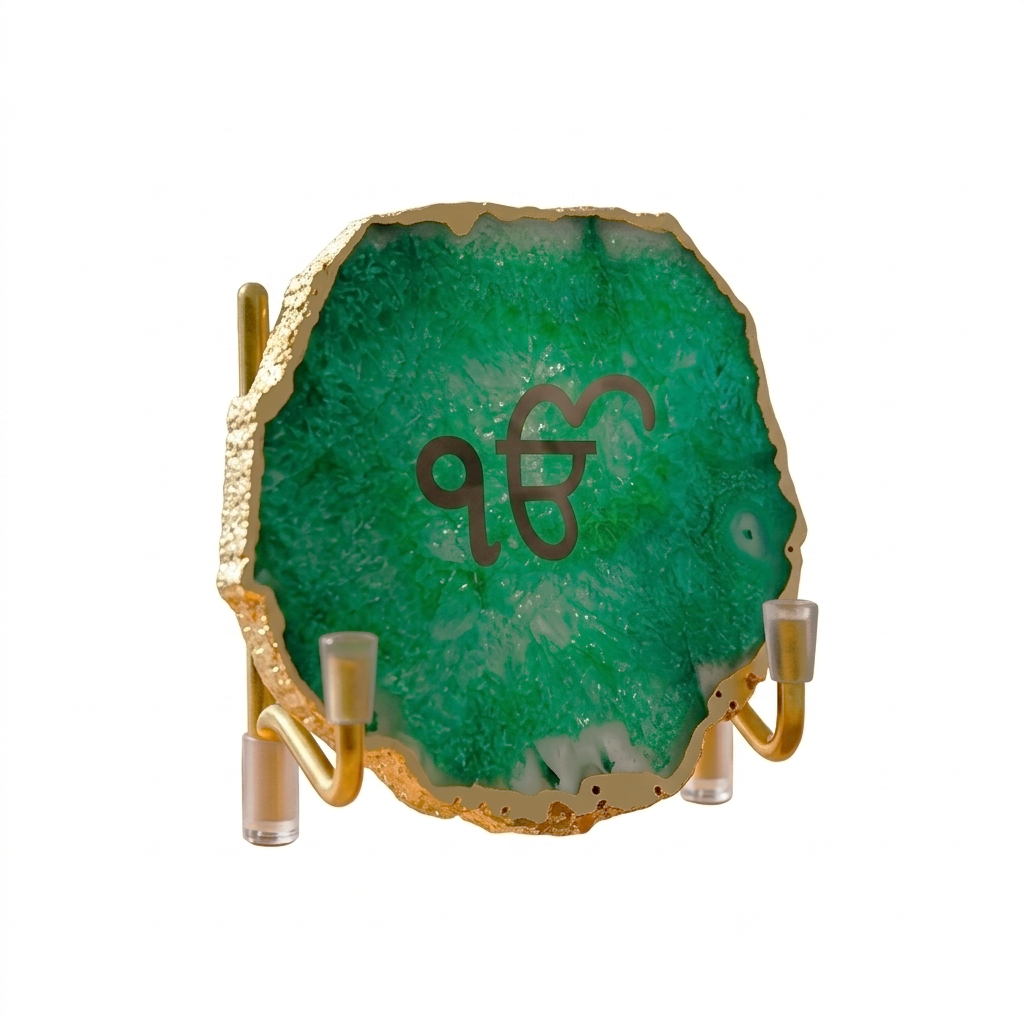 Ik Onkar - Green Agate Metal Stand