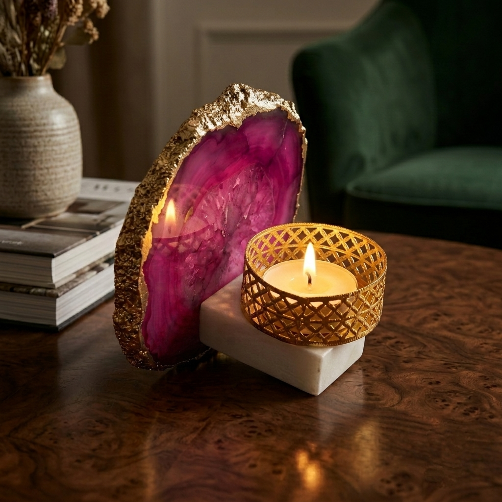 Agate OM Small Back Side Tealight- Pink