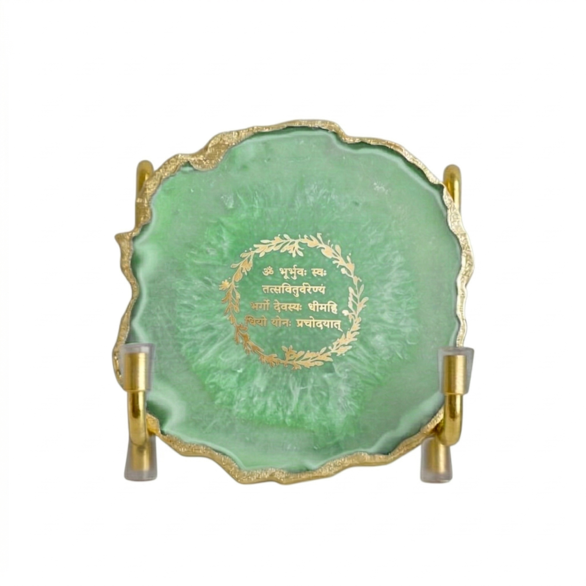 Gayatri Mantra with Green Agate Metal Stand