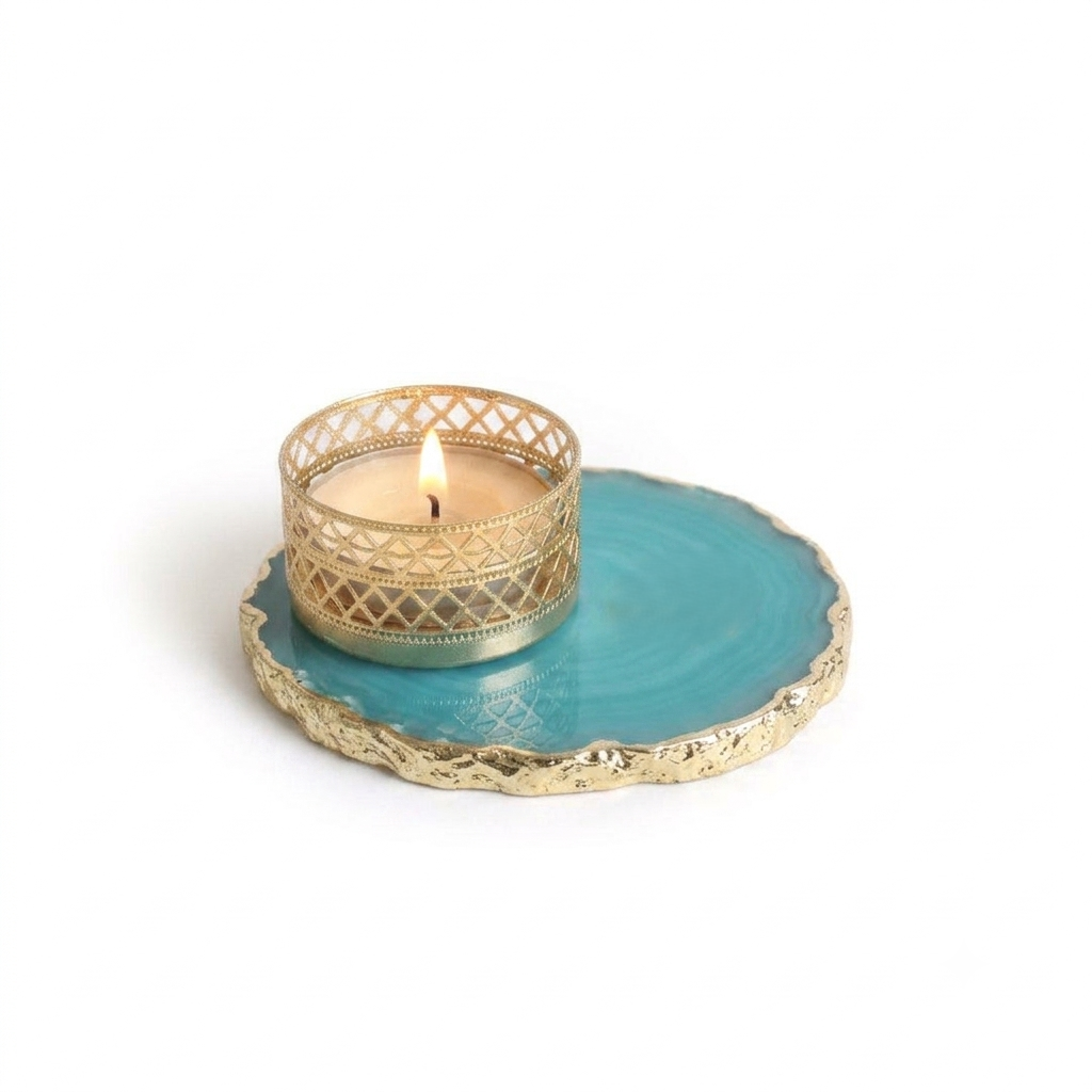 Agate Tea Light Holder with Gold Plated, Diwali Decor