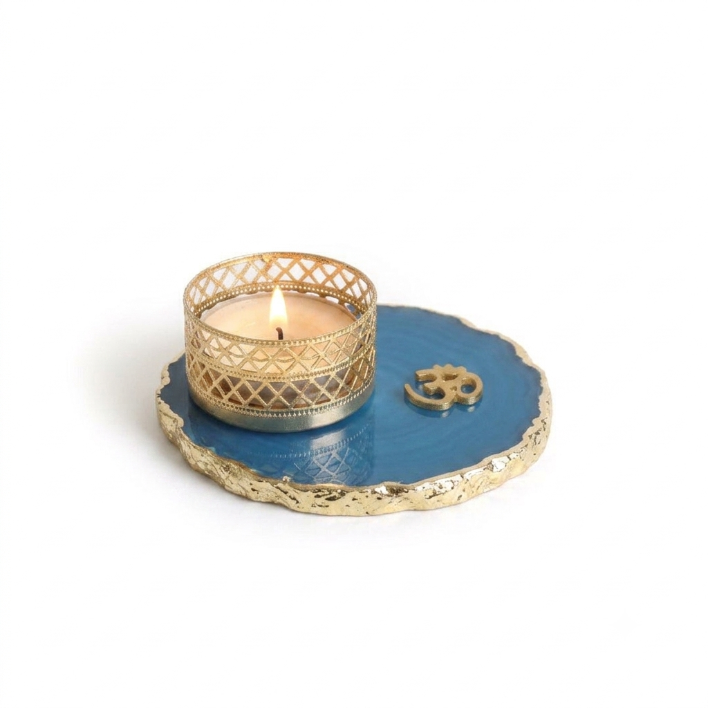 Om Agate Tea Light Candle Holder, Diwali Decor