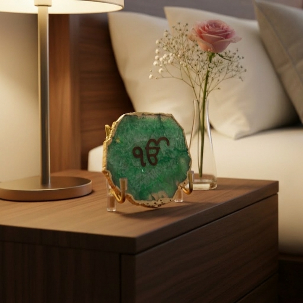 Ik Onkar - Green Agate Metal Stand