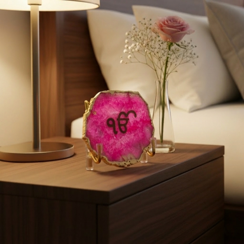 Ik Onkar - Pink Agate Metal Stand