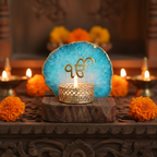 Ik Onkar Tea Light Holder Agate with Wood Stand