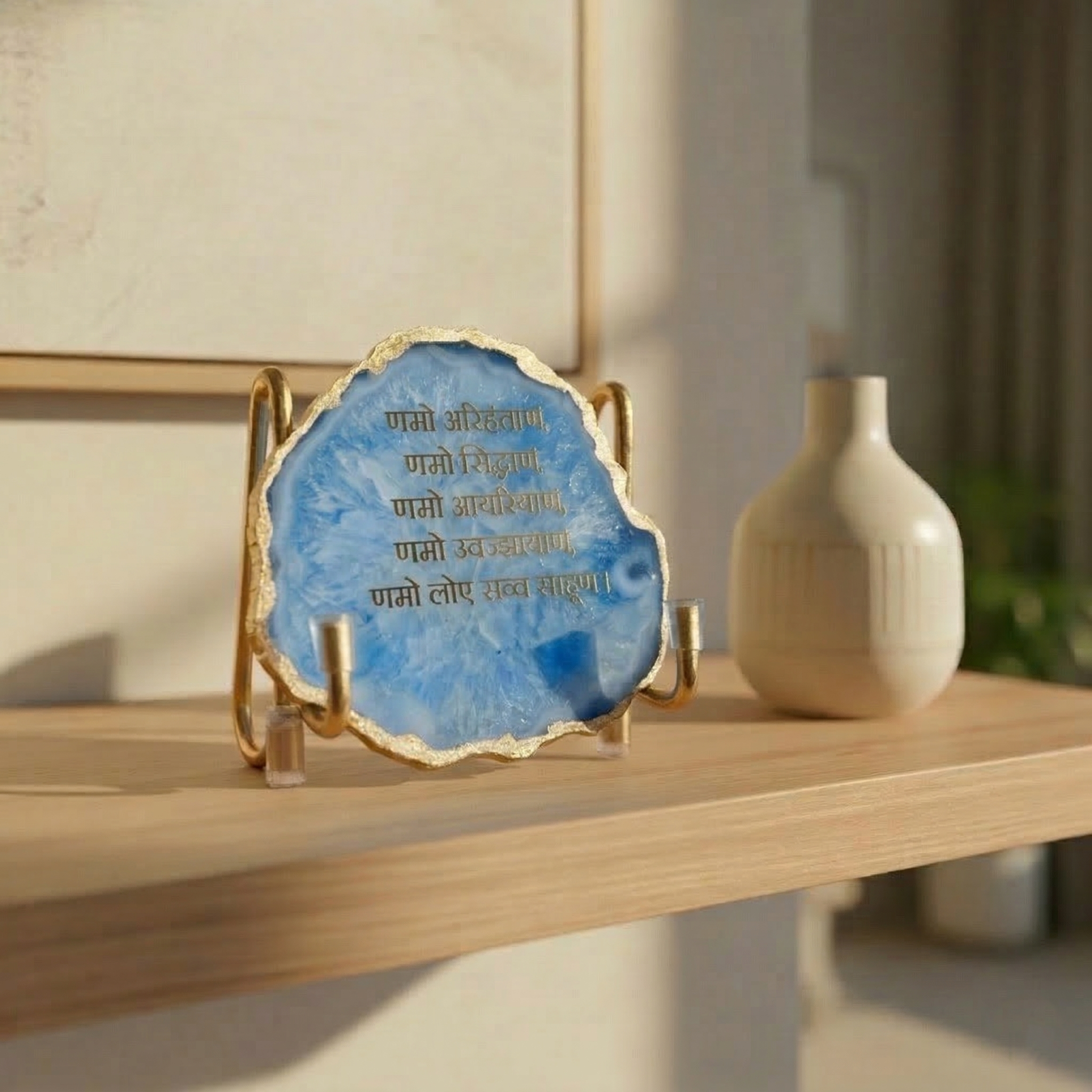 Namokar Mantra - Blue Agate Metal Stand