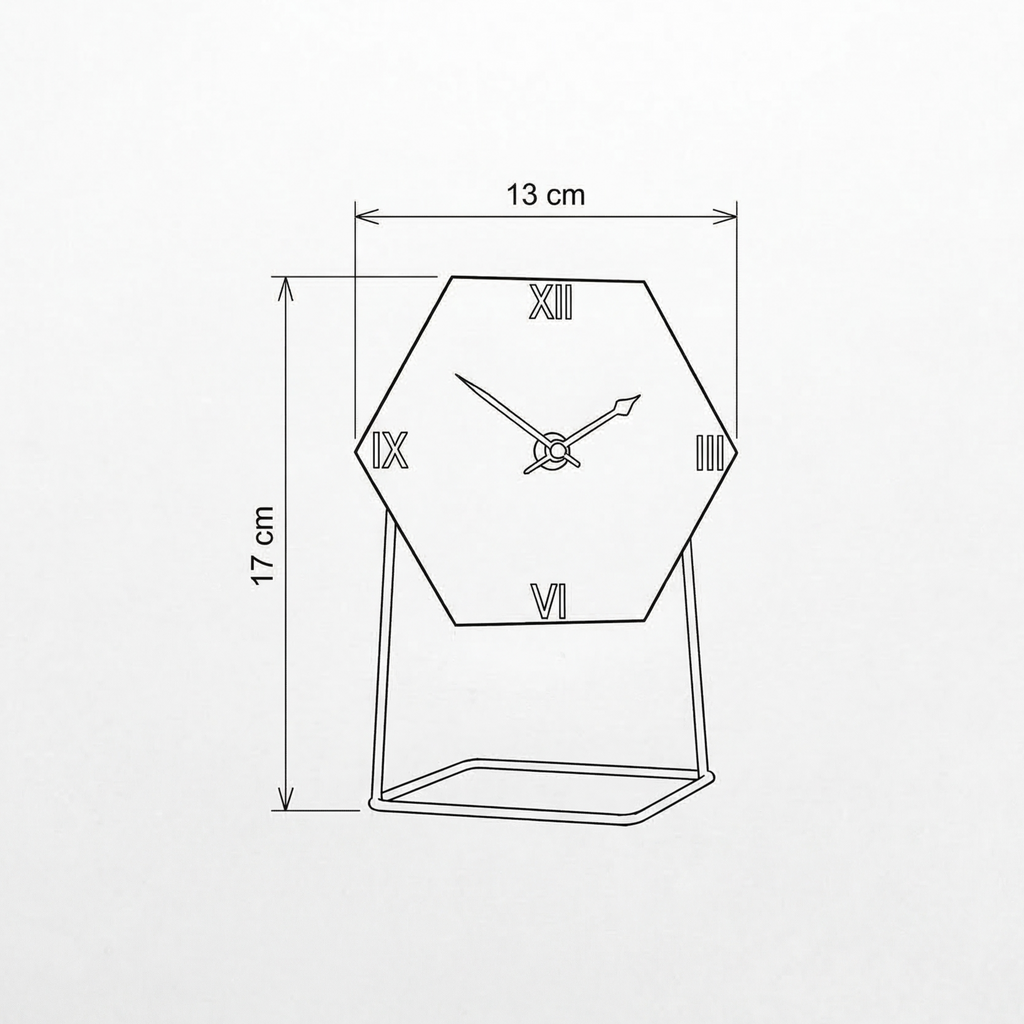 Marble Hexagonal Desktop Clock  With Metal Stand