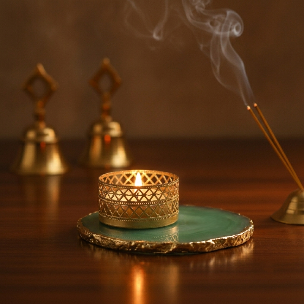 Agate Tea Light Holder with Gold Plated, Diwali Decor