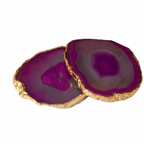 Pink Brazilian Agate Coaster with Gold Plating