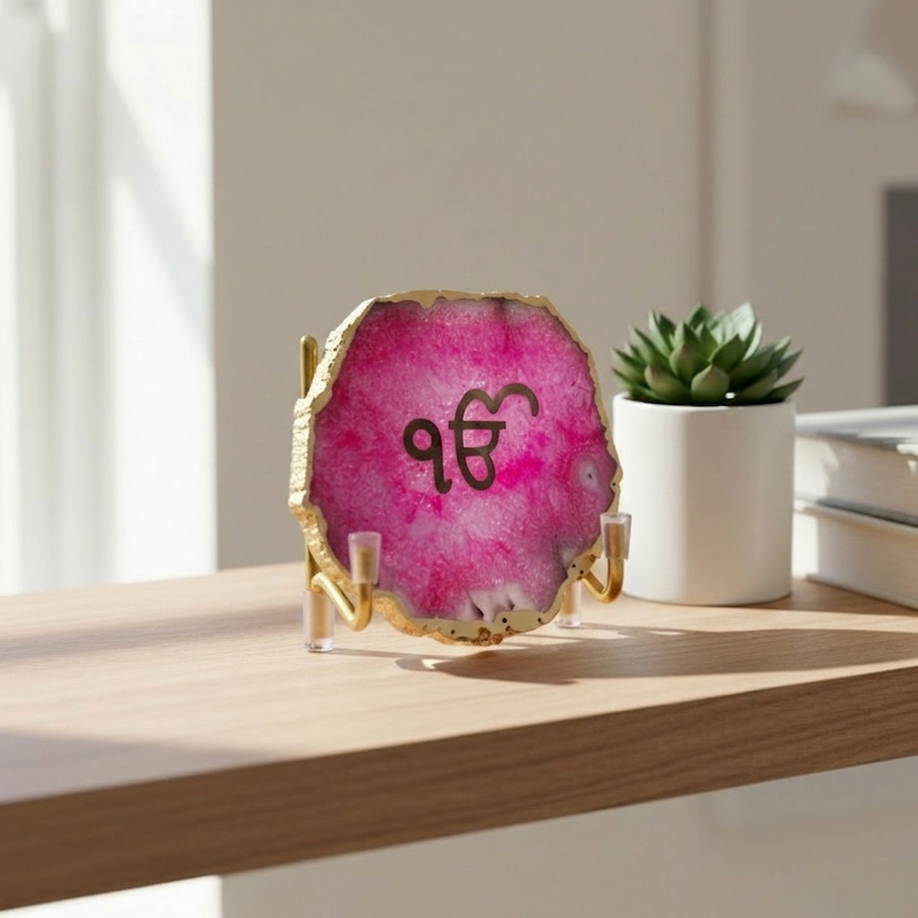 Ik Onkar - Pink Agate Metal Stand