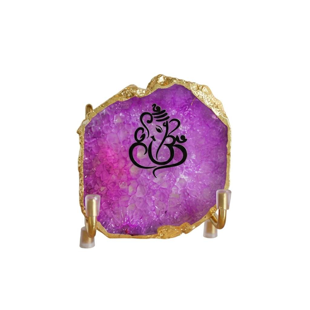 Lord Ganesh Ji - pink Agate Metal Stand