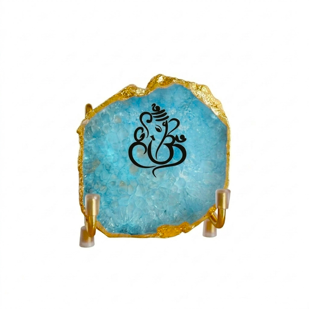 Lord Ganesh Ji - Blue Agate Metal Stand