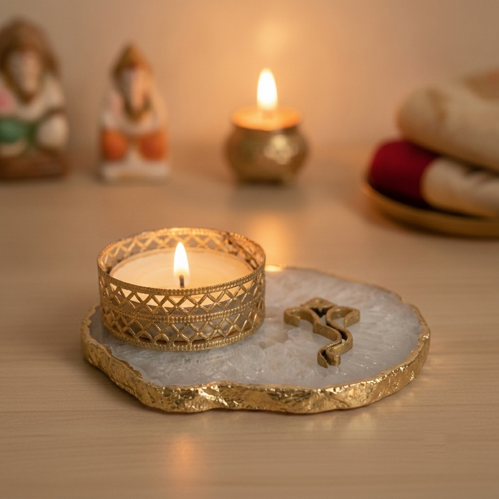 Agate Lord ganesh Design Tea Light Holder