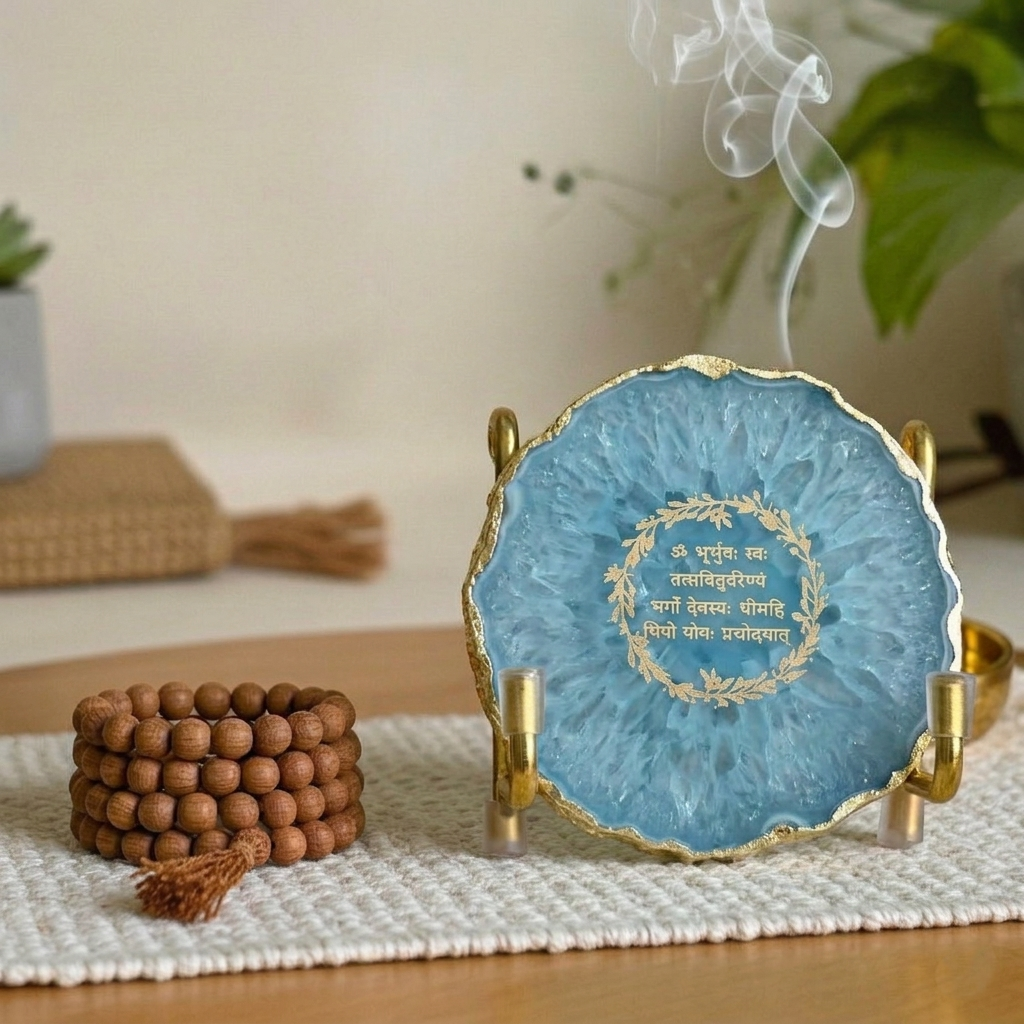 Gaytri mantra Blue Agate Metal Stand