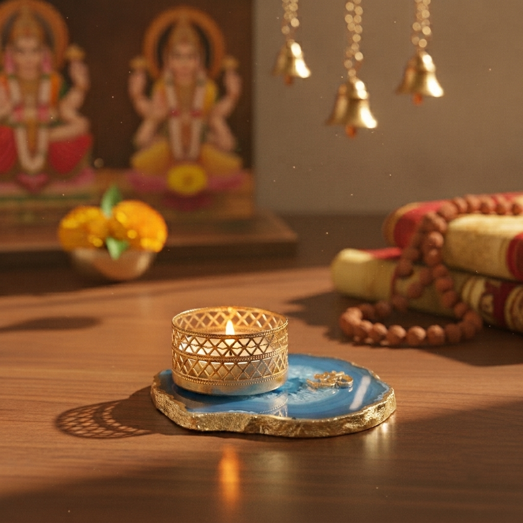 Om Agate Tea Light Candle Holder, Diwali Decor