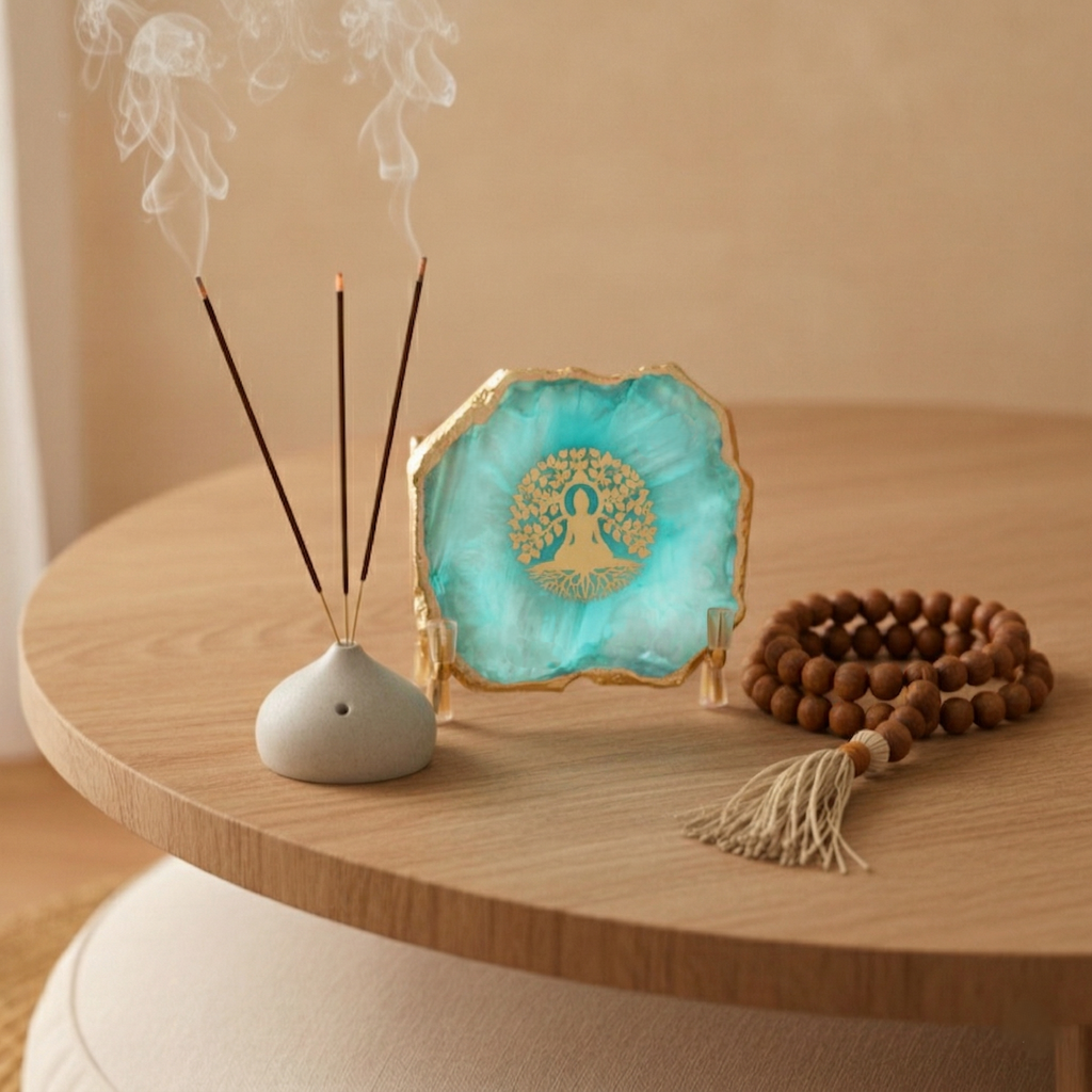Budha Tree Turquoise Agate Metal Showpeice