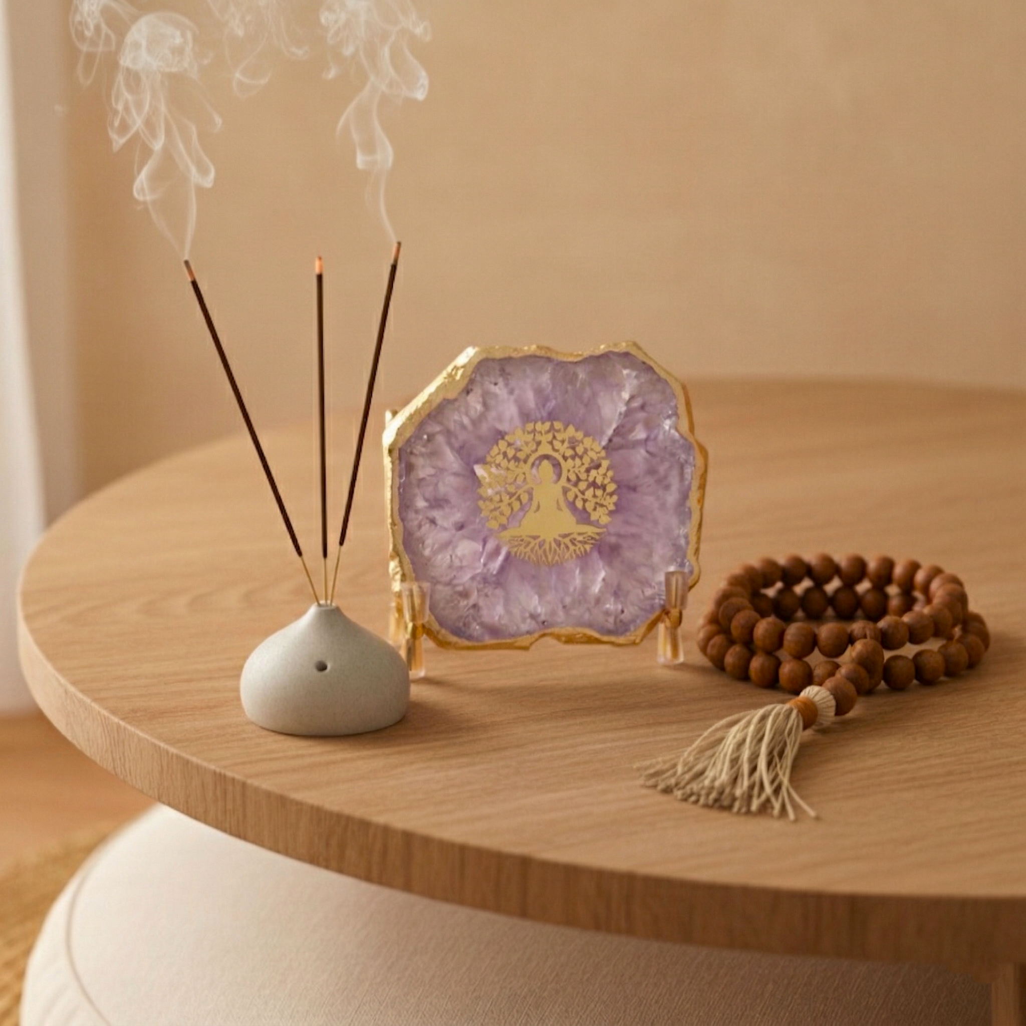 Budha Tree Purple Agate Metal Showpeice
