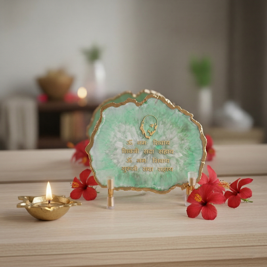 Guru Ji Mantra Green Agate Metal Showpiece