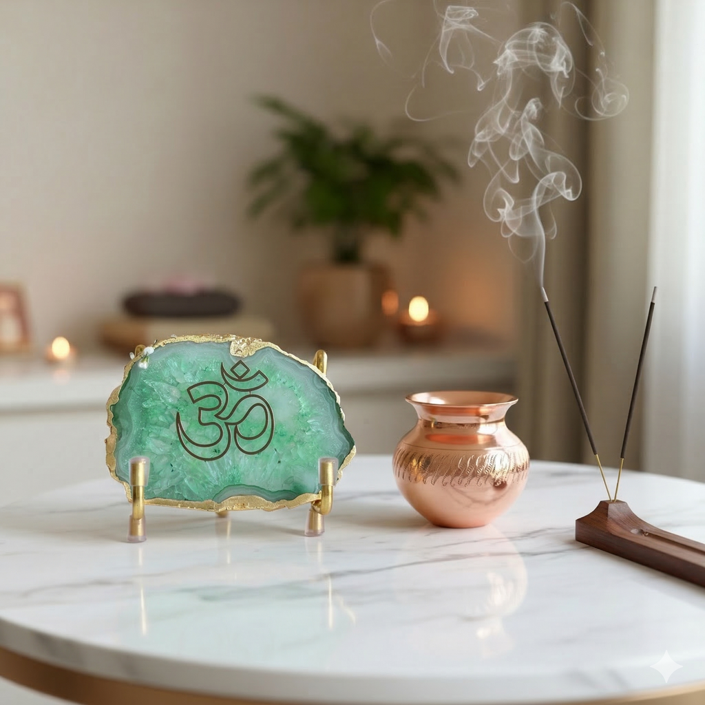 OM - Green Agate Metal Stand