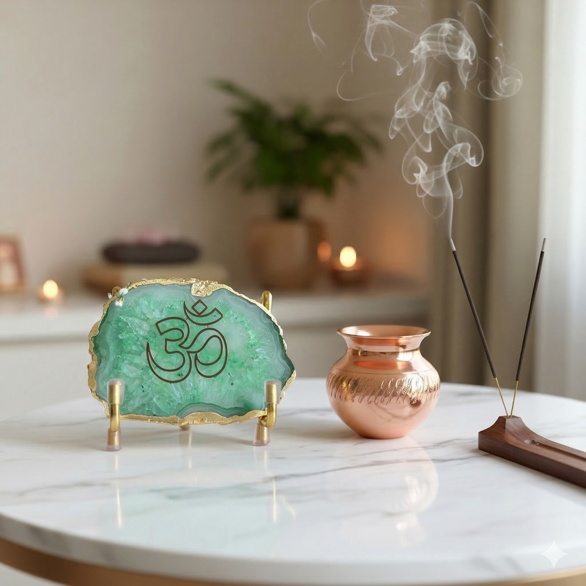 OM - Green Agate Metal Stand