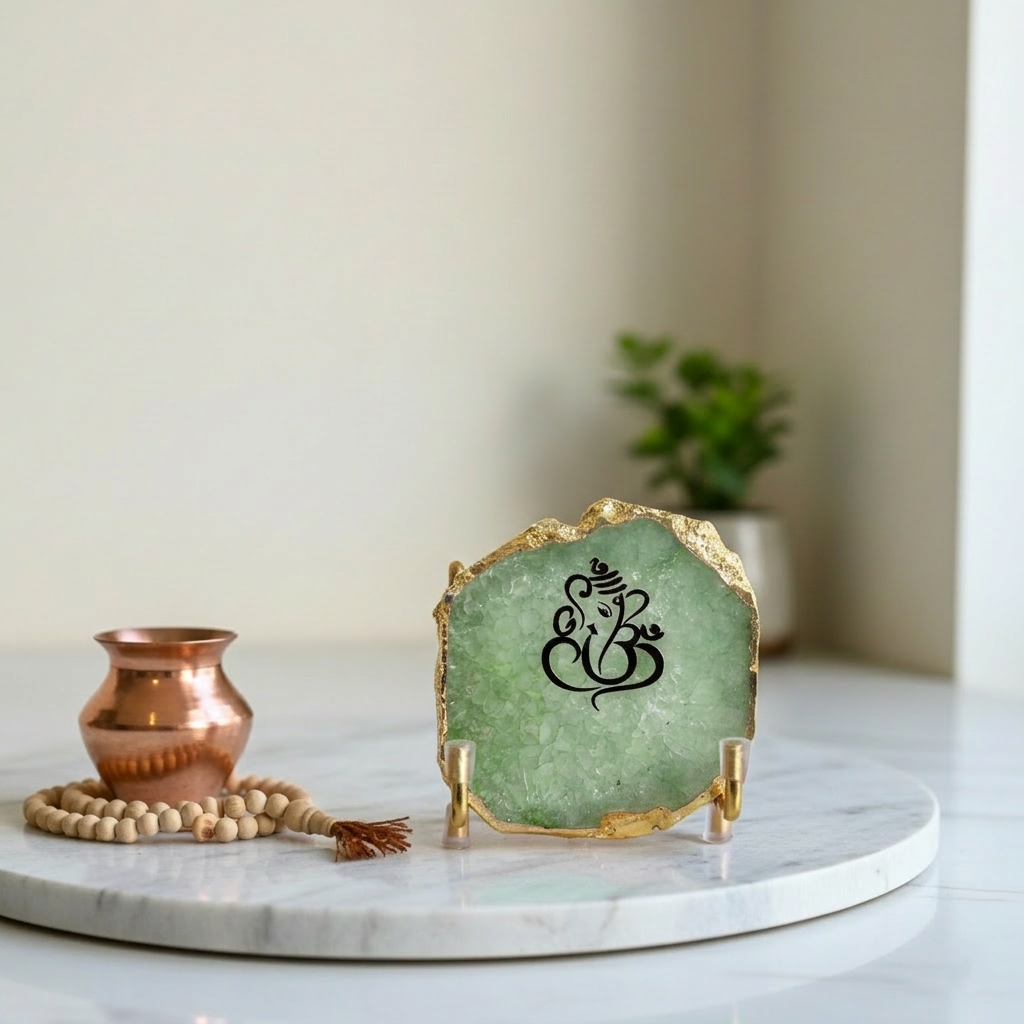 Lord Ganesh Ji - green Agate Metal Stand