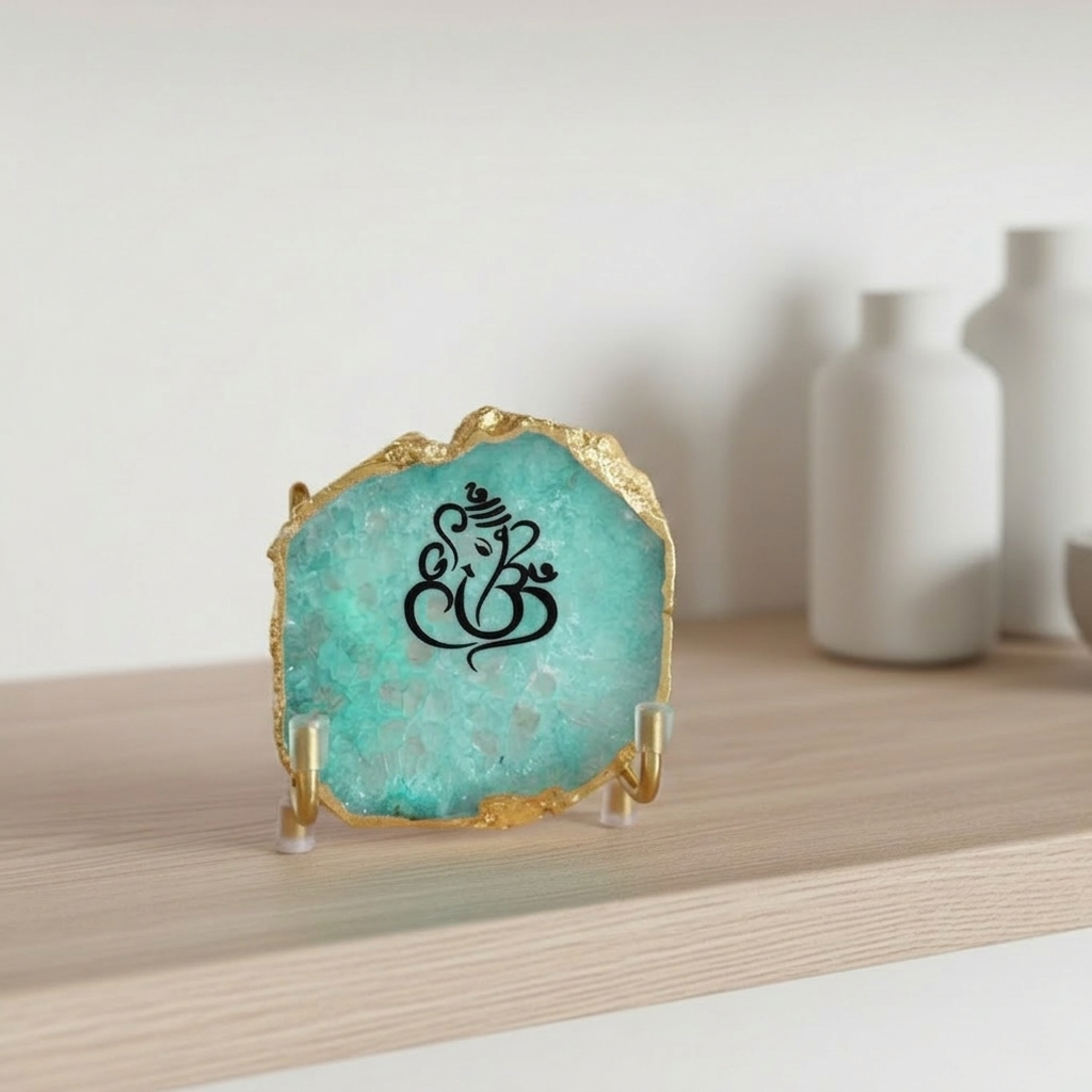 Lord Ganesh Ji - Turquoise Agate Metal Stand