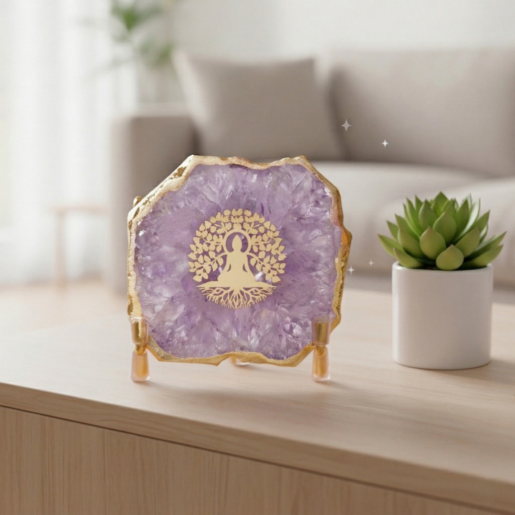 Budha Tree Purple Agate Metal Showpeice