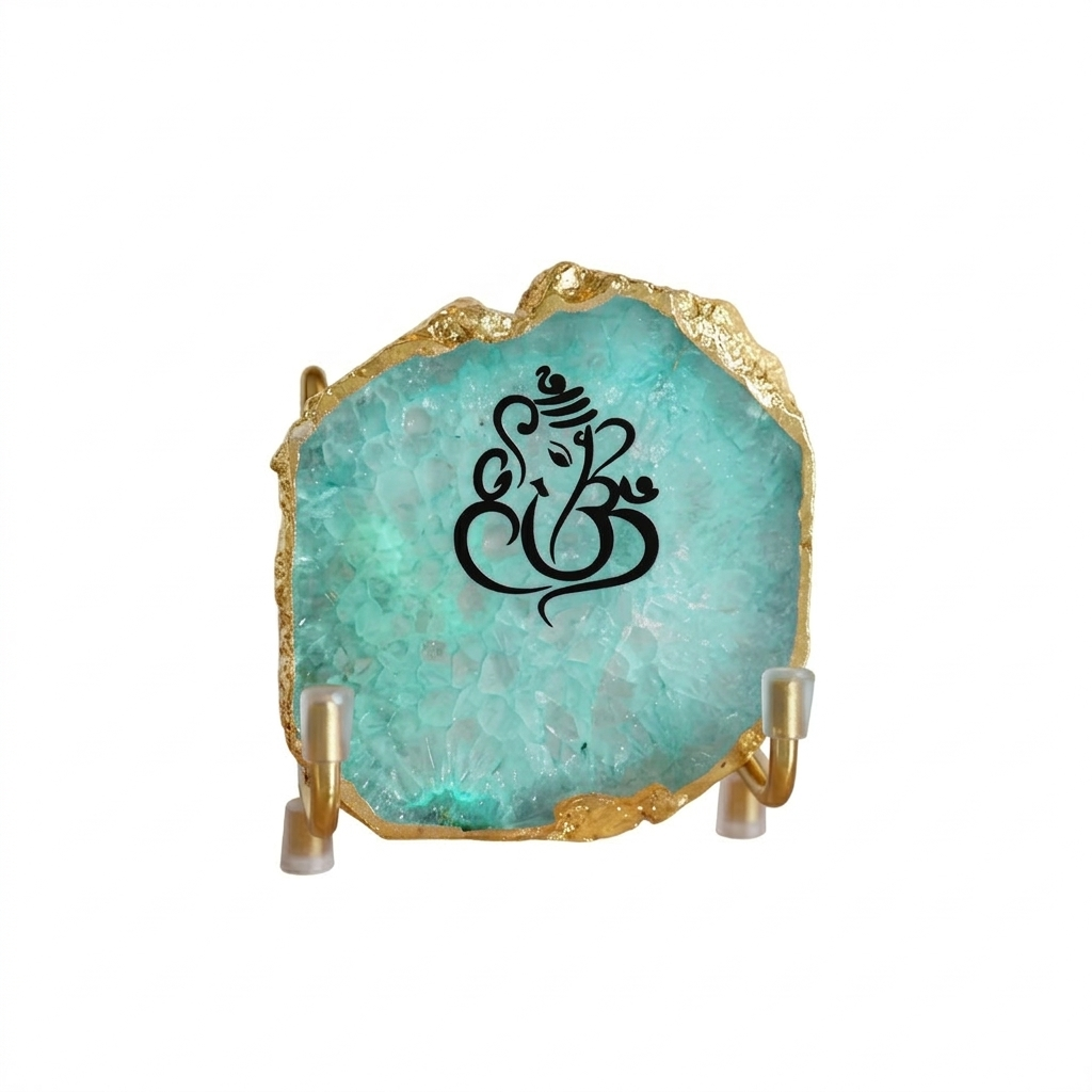 Lord Ganesh Ji - Turquoise Agate Metal Stand