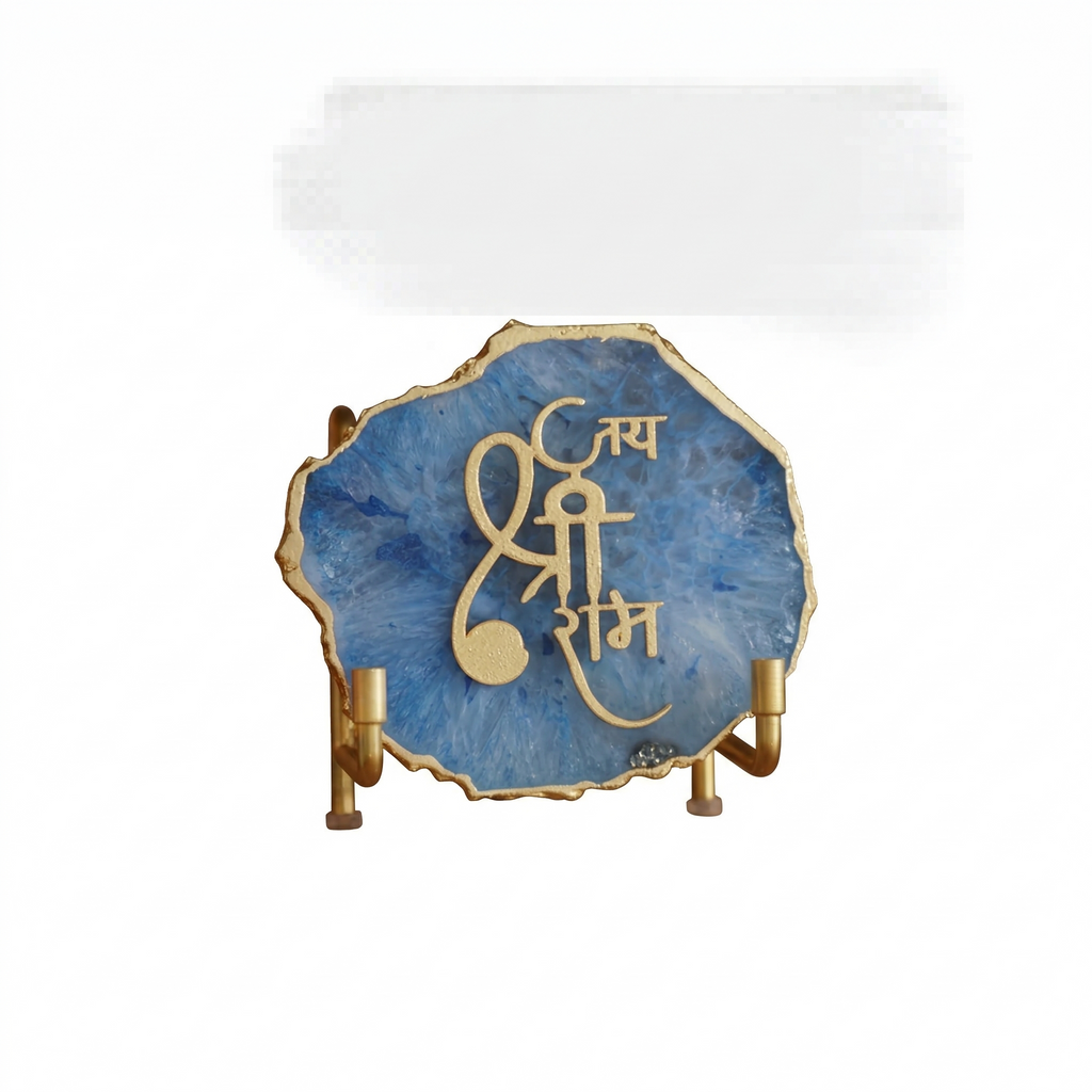 Jai Shree Ram Blue Agate  with Metal Stand