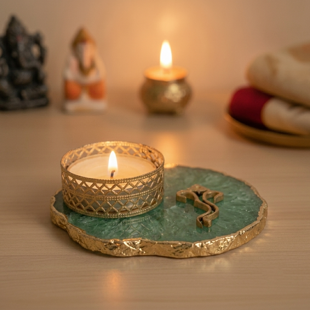 Agate Lord ganesh Design Tea Light Holder