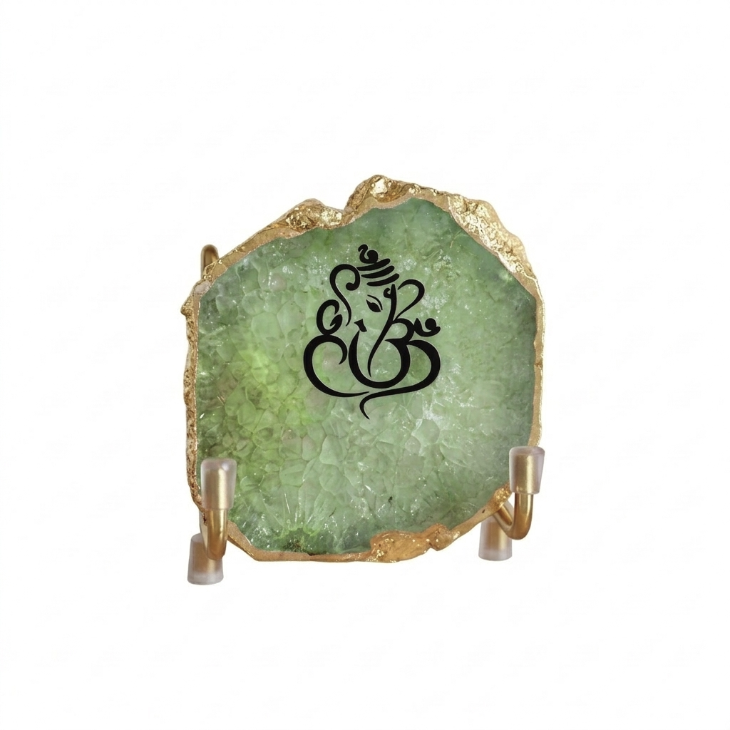 Lord Ganesh Ji - green Agate Metal Stand