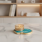 Agate Tea Light Holder with Gold Plated, Diwali Decor