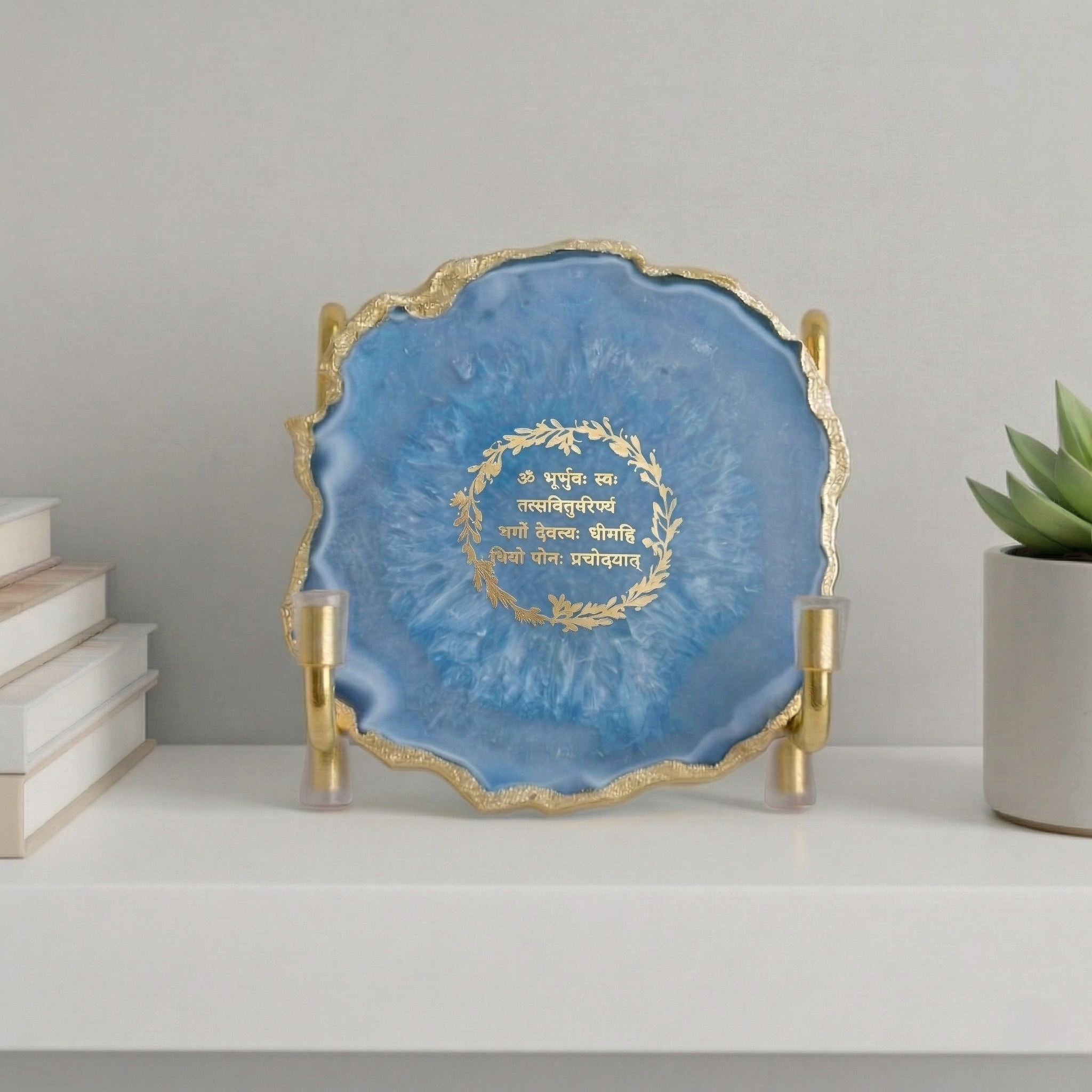 Gaytri mantra Blue Agate Metal Stand