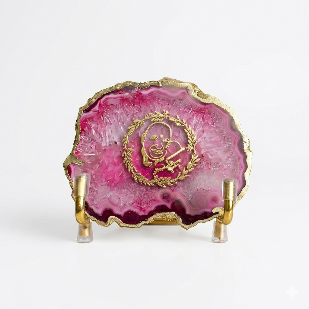 GURU JI- Pink Agate Metal Stand