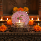 Ik Onkar Tea Light Holder Agate with Wood Stand