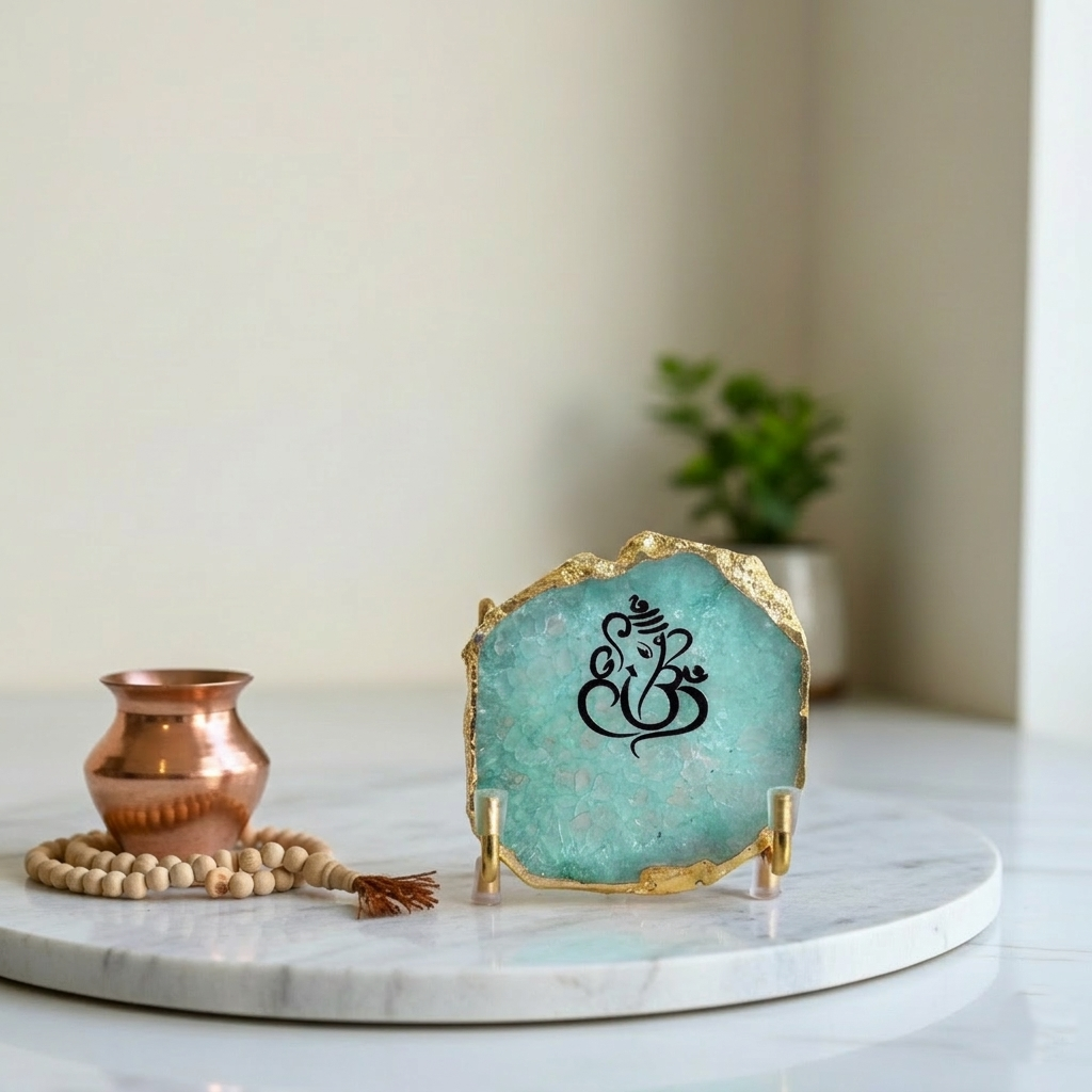 Lord Ganesh Ji - Turquoise Agate Metal Stand