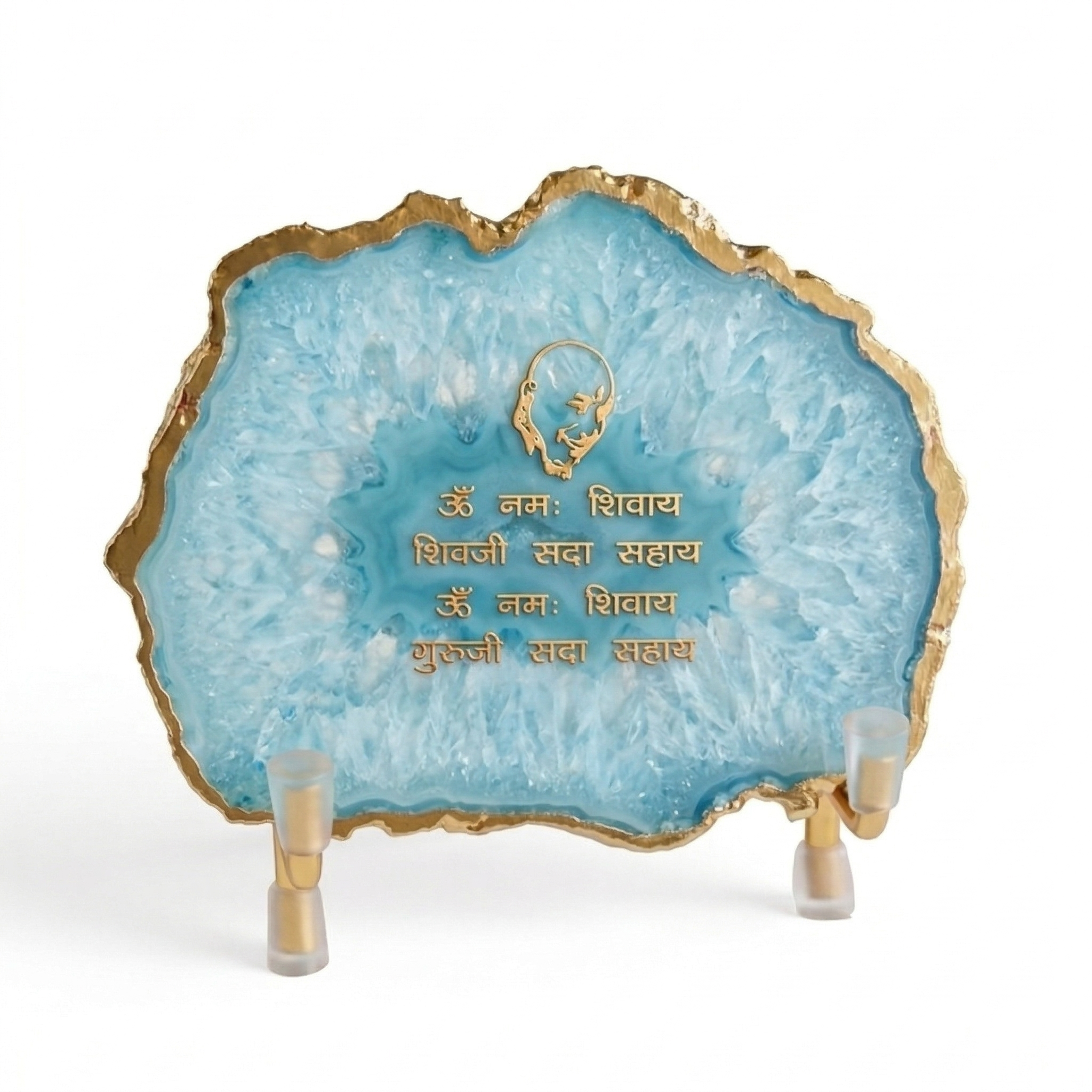 Guru Ji Mantra Blue Agate Metal Showpiece