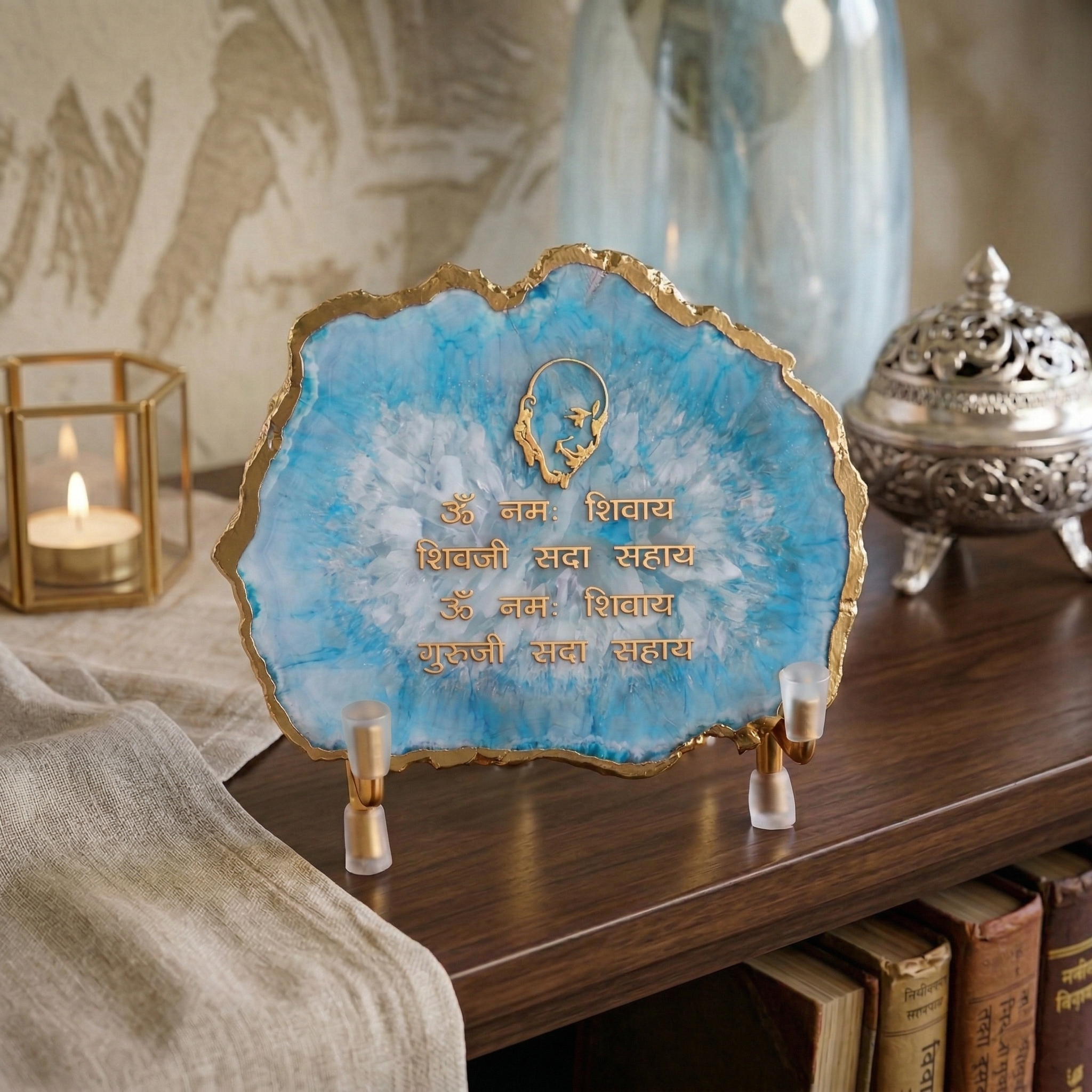 Guru Ji Mantra Turquoise Agate Metal Showpeice