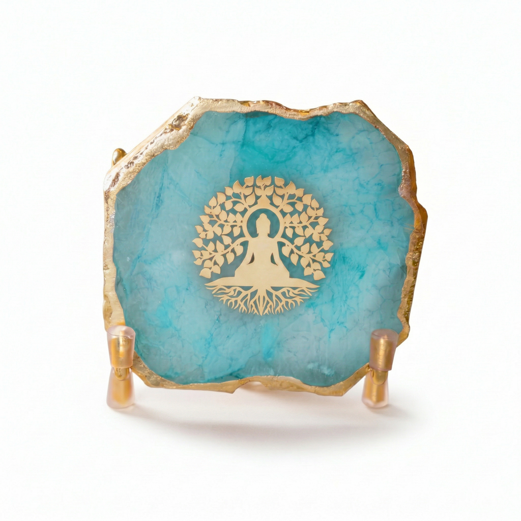 Budha Tree Turquoise Agate Metal Showpeice
