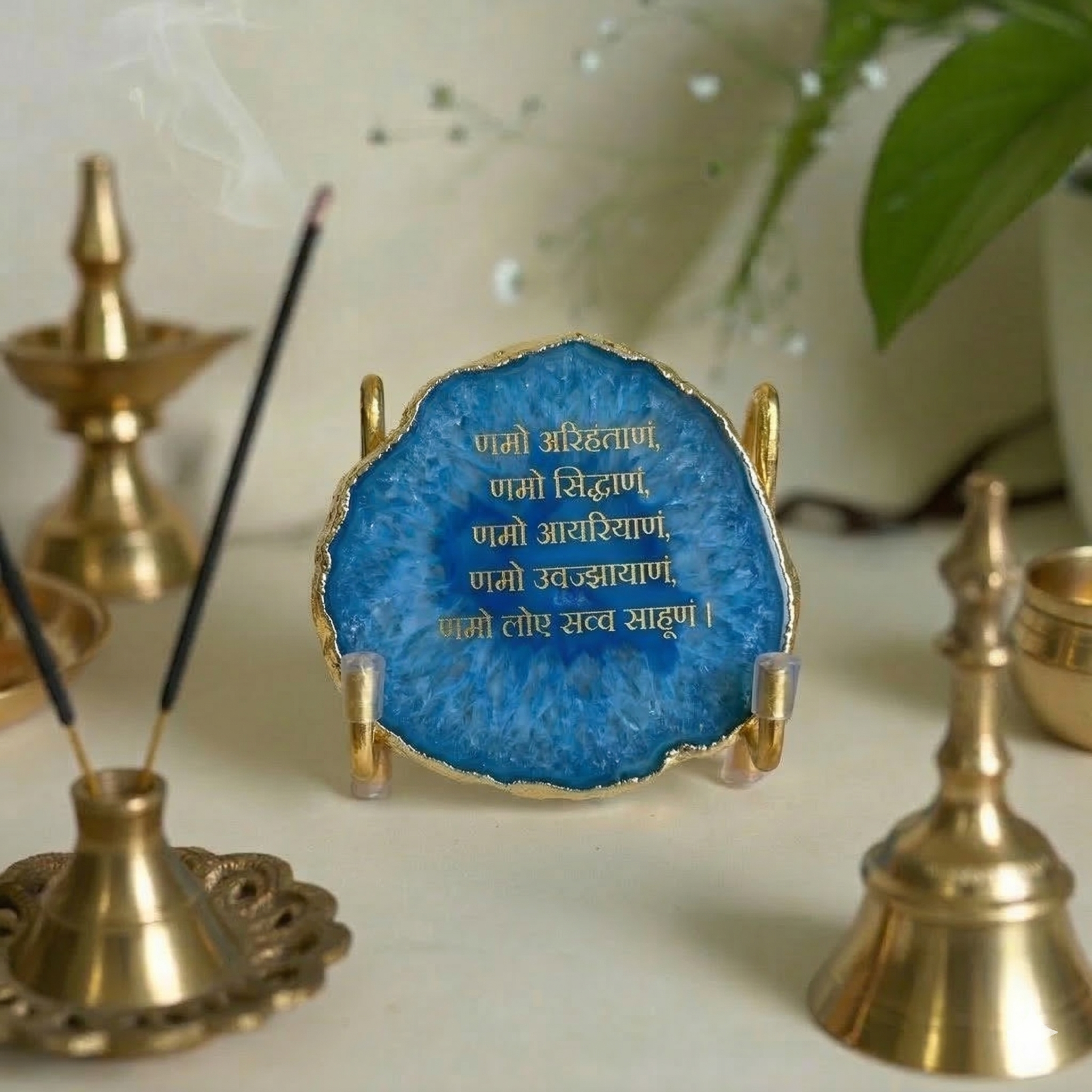 Namokar Mantra - Blue Agate Metal Stand